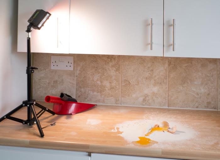 kitchen photography LED setup, 